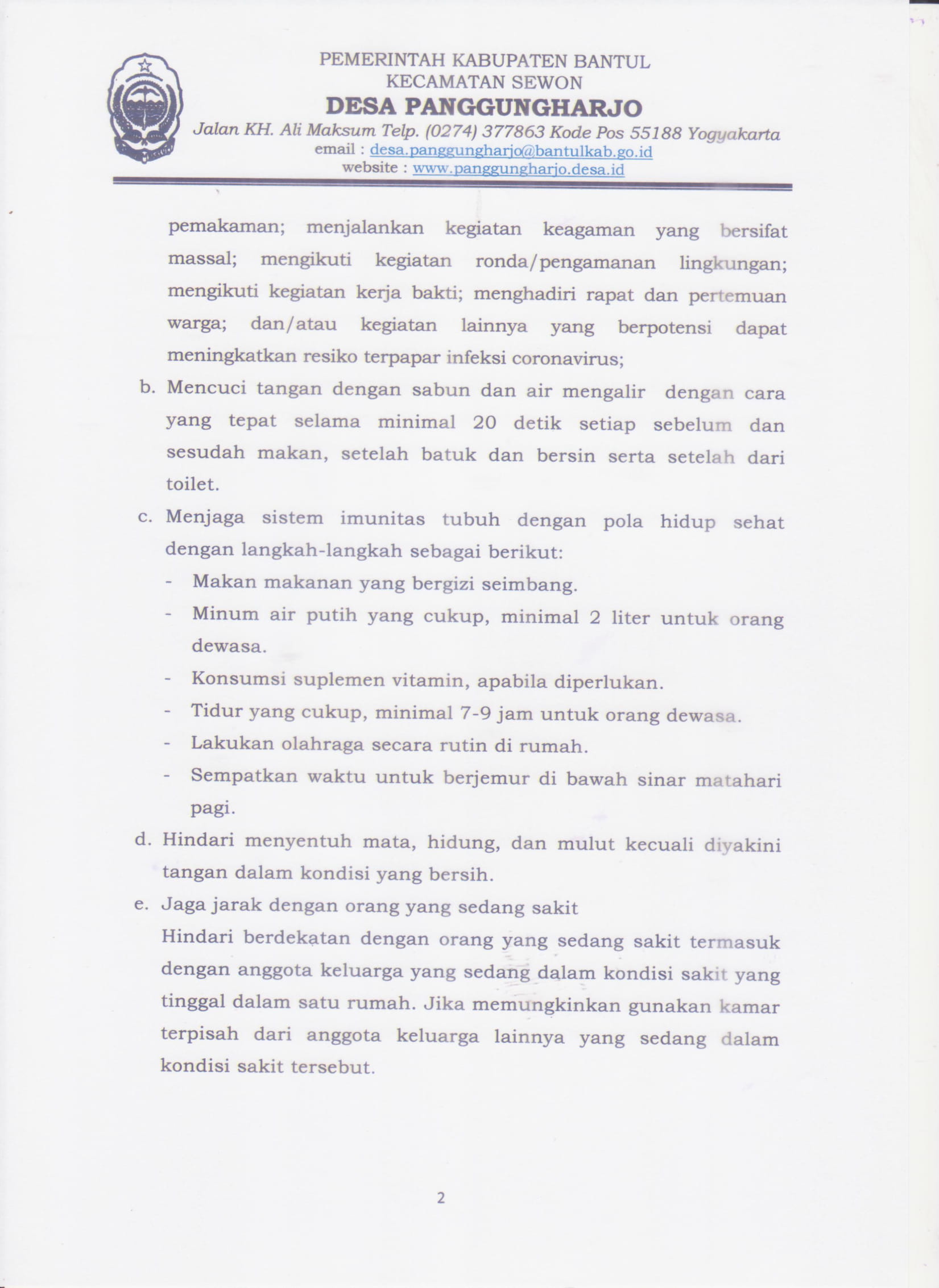 Lurah Desa Panggungharjo Keluarkan Surat Edaran Tentang Perlindungan Bagi Kelompok Rentan Di Masa Pandemi Covid-19