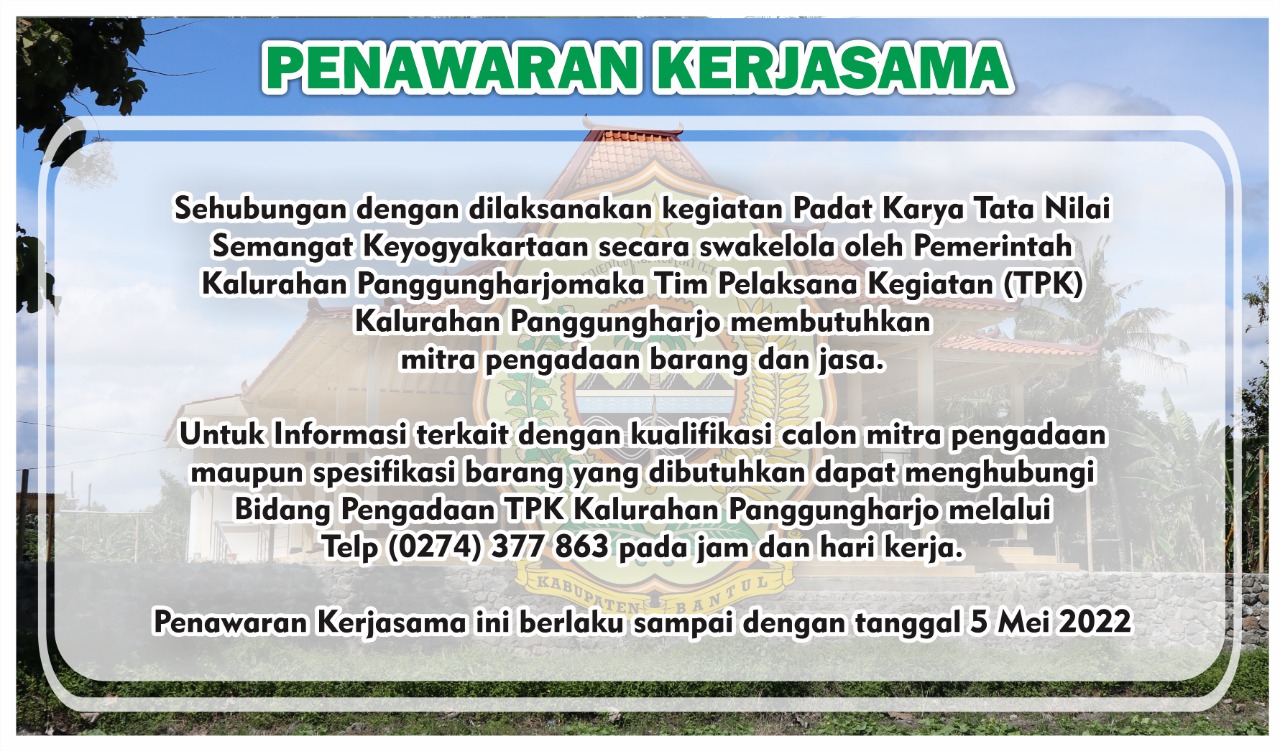 Penawaran Kerjasama Pengadaan Barang dan Jasa Padat Karya Tata Nilai Semangat Keyogyakartaan